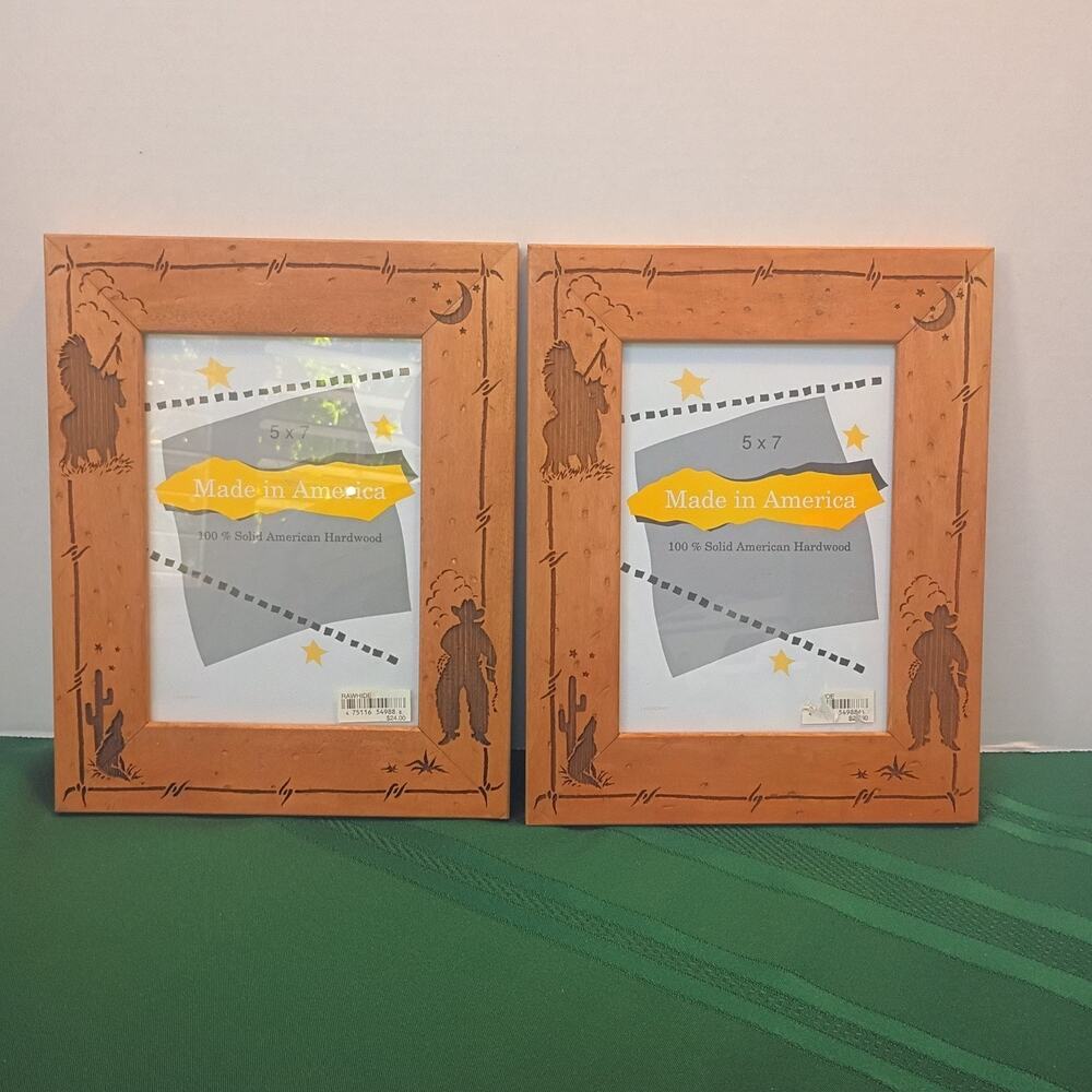 2 Amerigo Laser Cut Frame Southwestern Cowboy Cactus Native American Chief 5"x7"